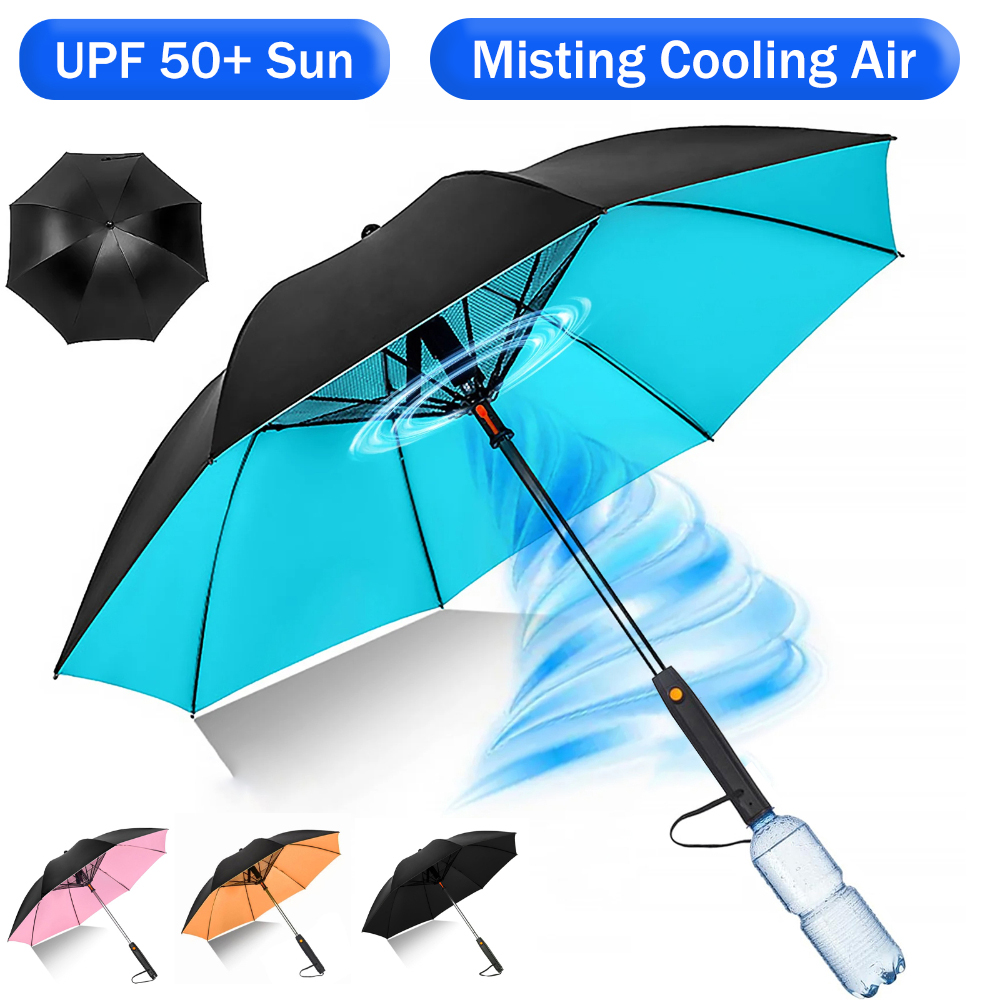 Zonneparaplu Met Ventilator Misting, Draagbare Ventilator Voor 50 + Zon, Verkoelende Paraplu, Zomerkoeler Voor Buitenstrand, Op Batterijen