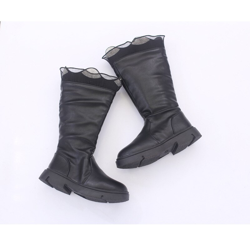 Winter meisjes laarzen effen kleur kinderen kniehoge laarzen kant strass meisjes prinsessenschoenen maat 26-30 sl025