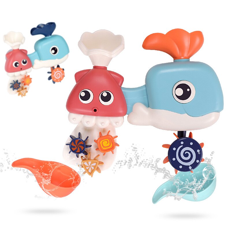 Mignon baleine pieuvre jouet de bain roue à eau bébé douche jeux cuillère ensemble ABS