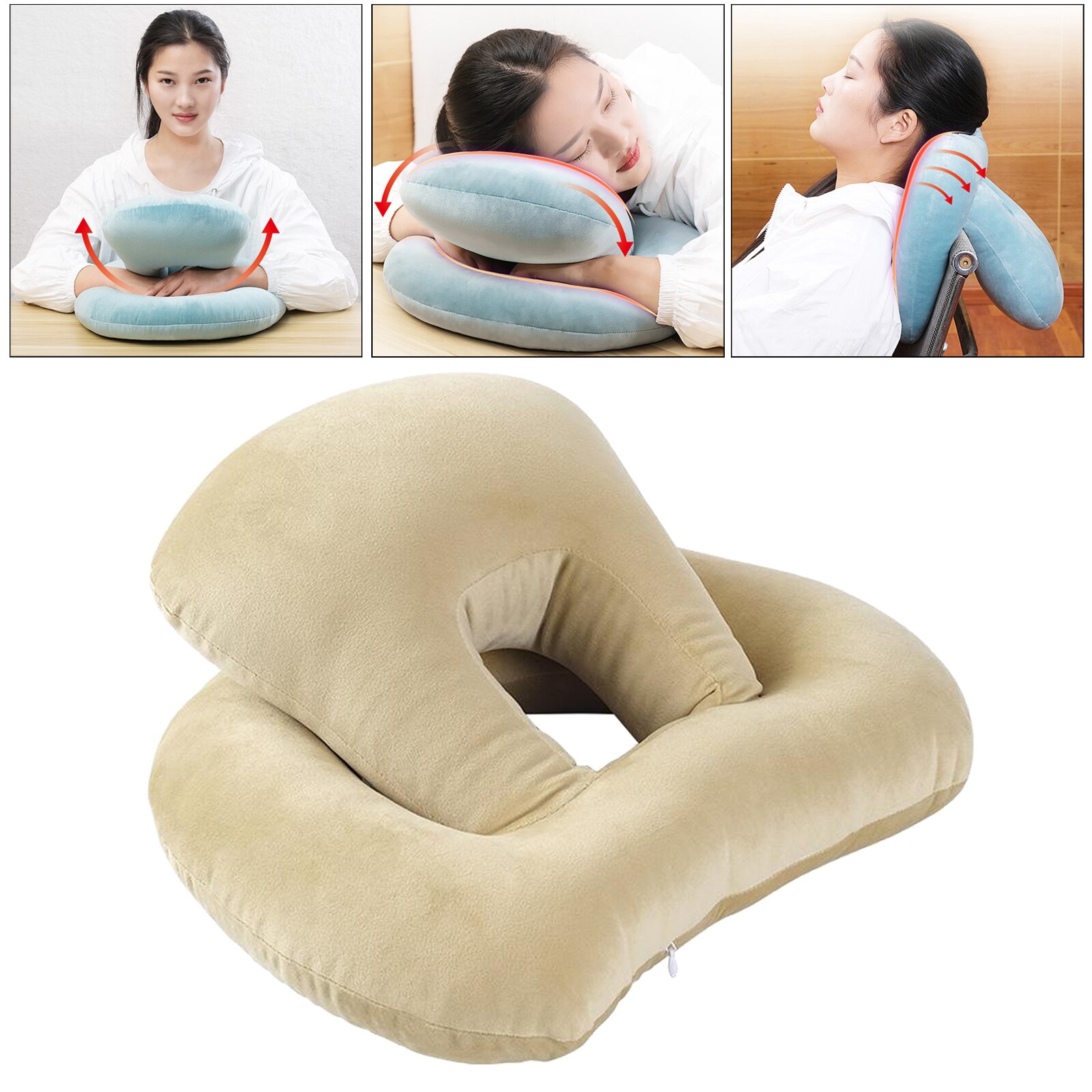 Multi-Functional Octopus Nap Pillow Neck Protector Support for Camping Desk: olive green