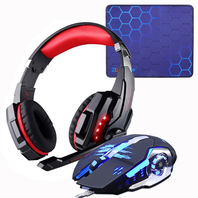 Gaming Headset Hoofdtelefoon + Wired Gaming Mouse Muizen 4000 dpi Bass stereo Gamer Oortelefoon + Gaming muismat Combinatie Voor laptop PC