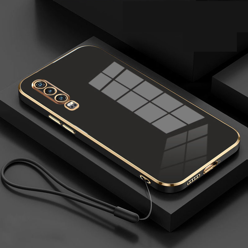 For Huawei P30 Case Luxury Square Plating ELE-L29, ELE-L09, ELE-L04 Phone Case ShockProof Silicone Back Cover Fundas: black