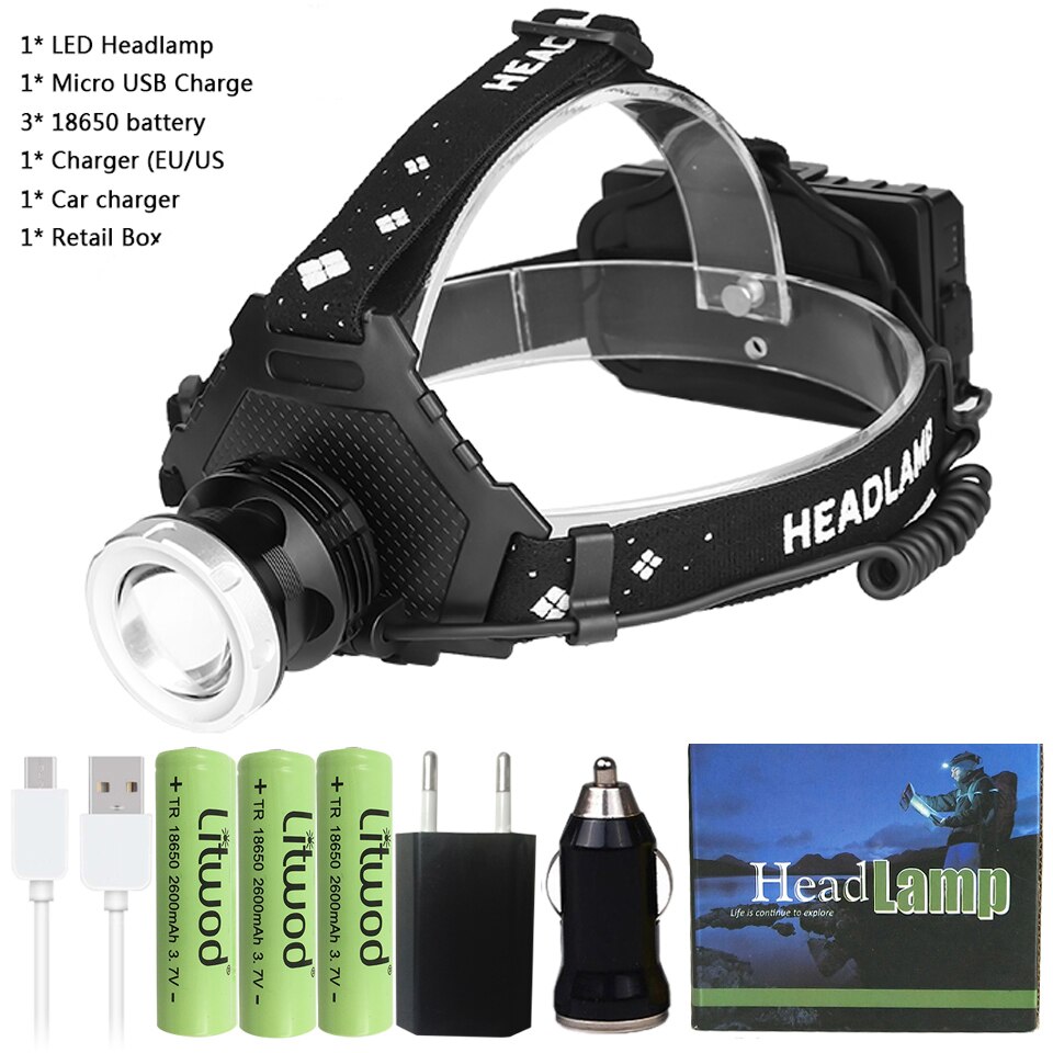 Z20 Most Powerful XHP90 LED Headlight headlamp Head Lamp Power Flashlight headlight 18650 battery Best For Camping fishing: Option C