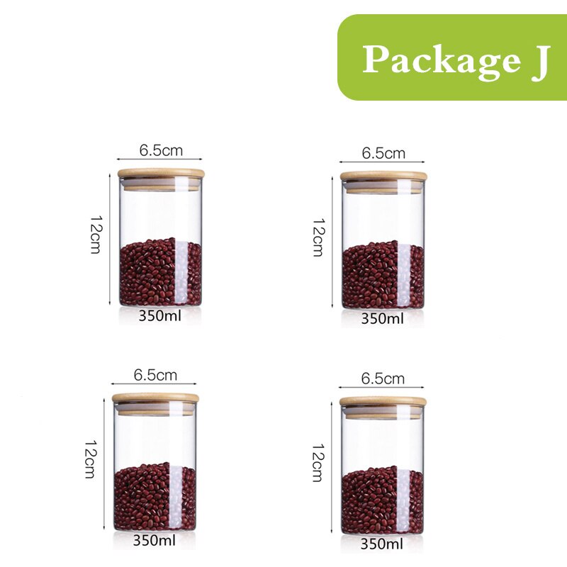 Glasburkar med bambulock mini kaffe socker te burk spannmålsdispenser flaska glasburkar förseglad förvaringstank: 12 x 6.5cm 350 ml x 4