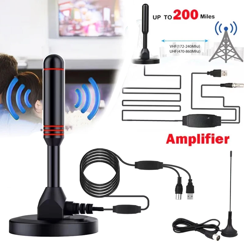 HD Digital TV Antenna Indoor Amplified dab antenna 200 Miles Ultra HDTV With Amplifier VHF/UHF Quick Response Outdoor Aerial Set