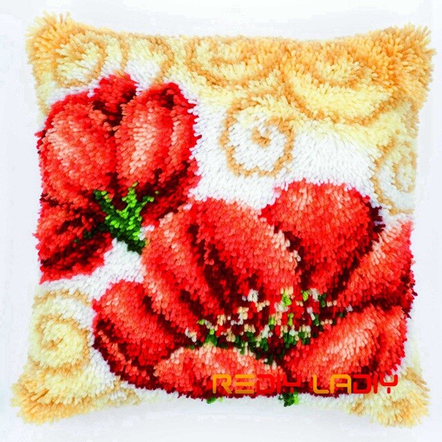 Spärrkudde kuddar vallmo blommor örngott virka hantverk akrylgarn för broderi bäddsoffa kuddfodral heminredning: Bz855