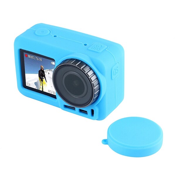 PULUZ-funda protectora de silicona con lente para DJI Osmo Action, funda suave: Blue