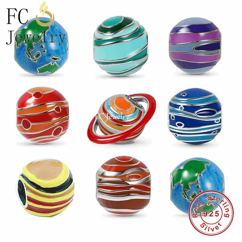 Fc Sieraden Fit Originele Bedelarmband 925 Stegling Zilveren Zonnestelsel Planeet Kleur Emaille Bead Voor Maken Vrouwen Berloque