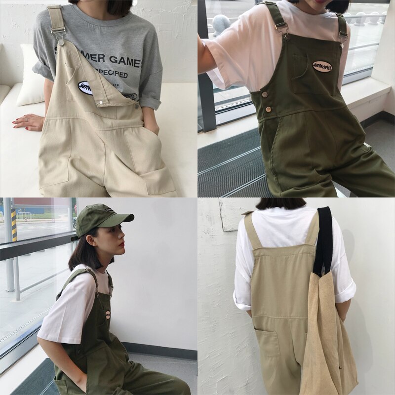 Japanese women's overalls street cartoon style wild jumpsuit loose and thin nine points college style girlfriends overalls