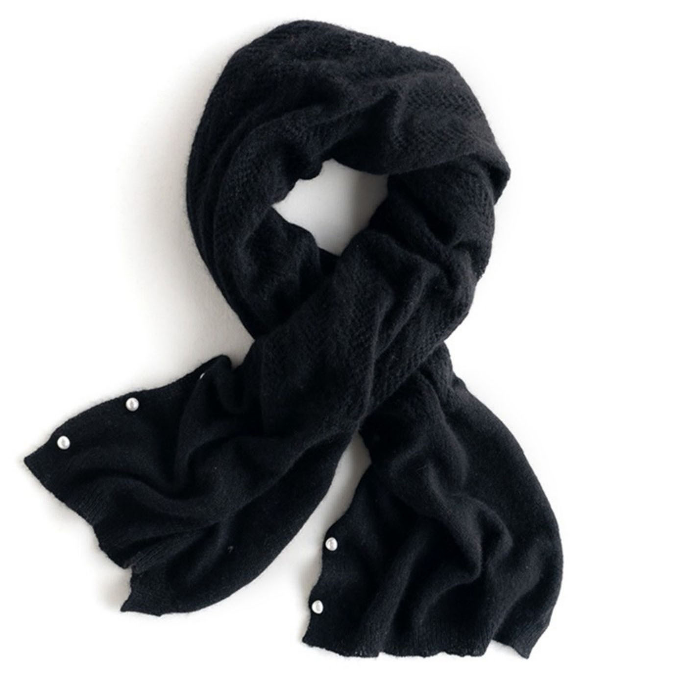 100% bufanda de cachemira pura para mujer, cárdigan suave y cálido, Pushima, capa con decoración de perlas para invierno y otoño, prendas de punto suaves de doble propósito: Negro