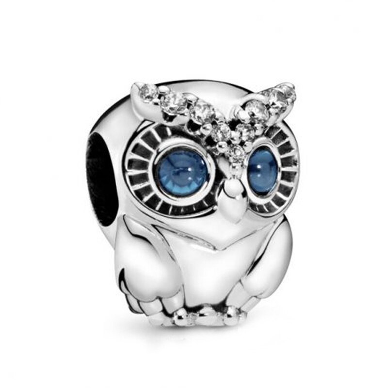 Sparkling Owl With CZ Charm Fits Pan Bracelets Original 925 Sterling Silver Beads For Jewelry Making Autumn