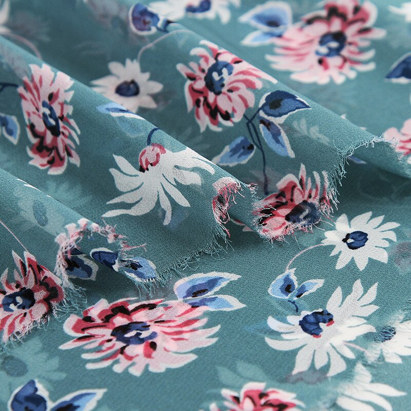 Tela de tul de gasa con estampado de flor azul suave, para camisas de vestir, por metro