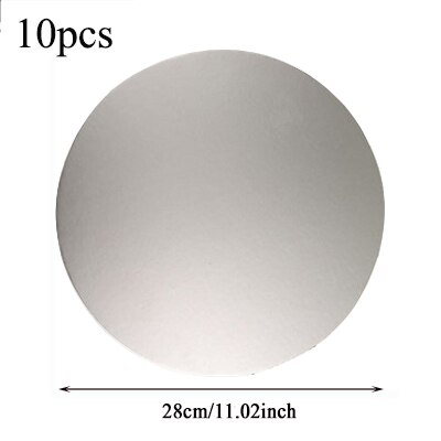 10pcs Cake Base Plate Board Round Cake Circle Cardboard Cake Drums Turntable Tiramisu, Mousse Cake, Cheesecake, Snack: 28 cm Silver