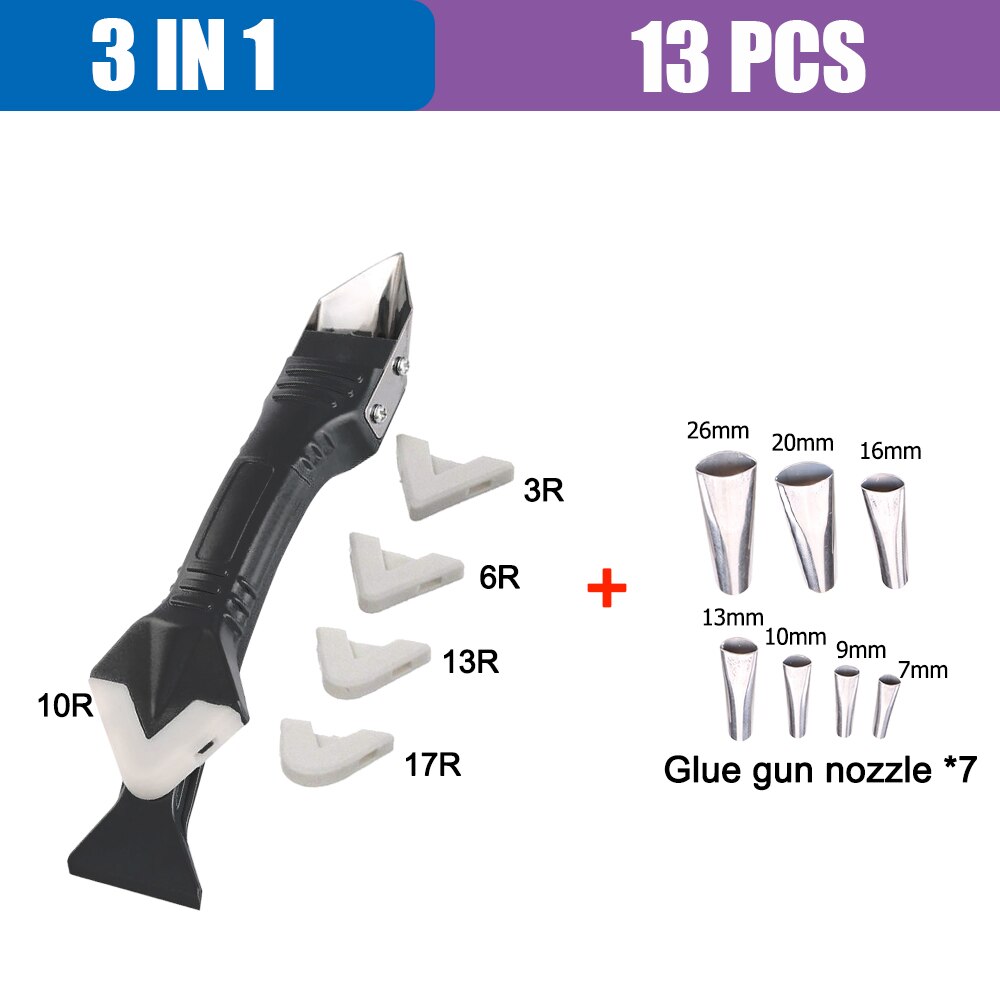 5in1 Silikon Entferner Schaber Caulk Finisher Dichtstoff Düse Schaber einstellen Multifunktionale Mörtel Entferner Spachtel Abdichten Werkzeug Bausatz: 3 in 1 Schaber einstellen
