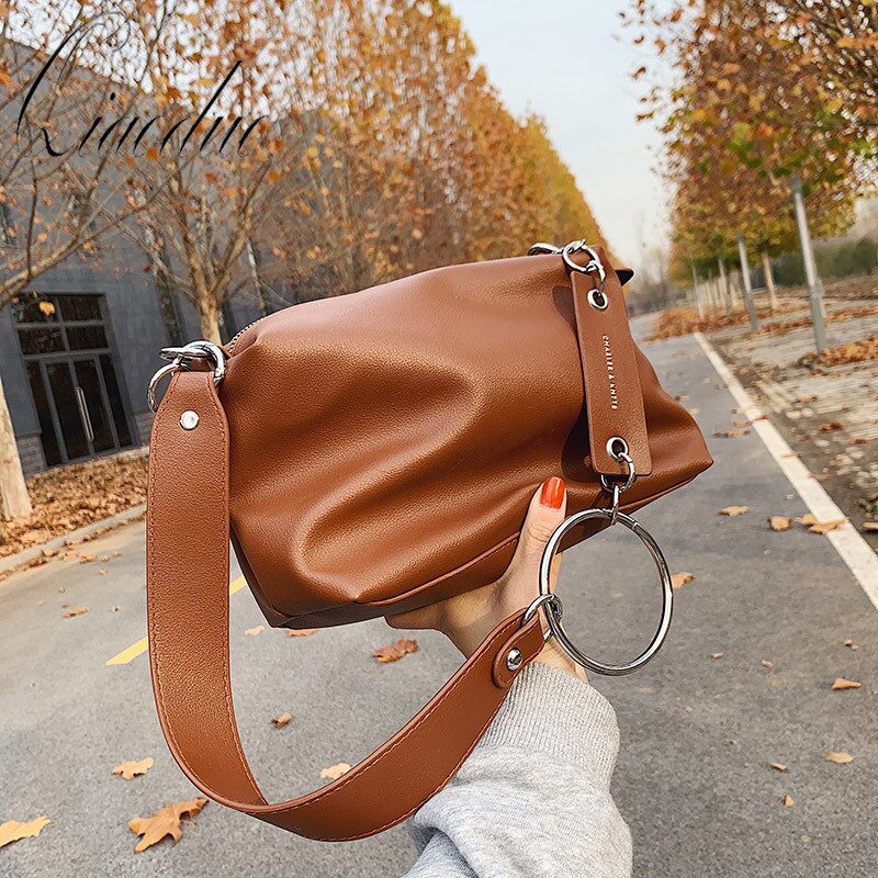 Qiaoduo Vintage SAC À BANDOULIÈRE EN CUIR SYNTHÉTIQUE POLYURÉTHANE Pour Femmes large Ceinture Dames Sacs À Main Chaîne femmes Tendance hobos Sac de Messager