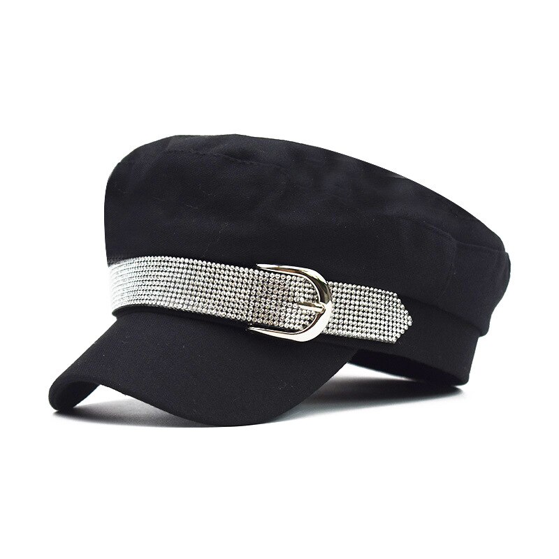 Boné de jornal feminino moda boina paperboy chapéu octogonal chapéus com prata strass cinto bukle para outono inverno primavera