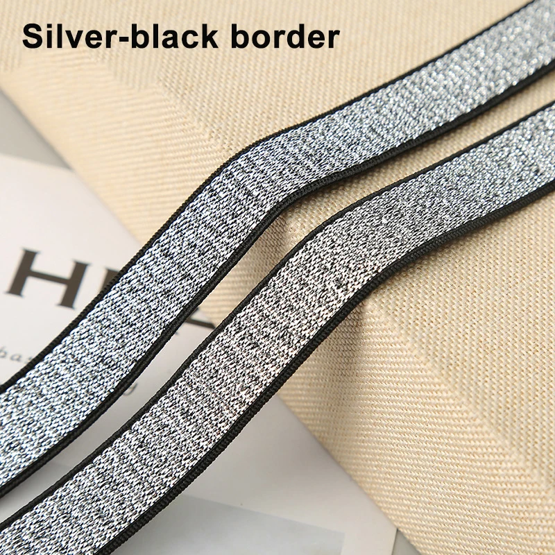 5Yards Glitter Elastische Spandex Band Goud Zilver Elastische Lint Bra Strap Lingerie Jurk Diy Naaien Trim Craft Tailleband Elastische: Silver-black border / 15MM