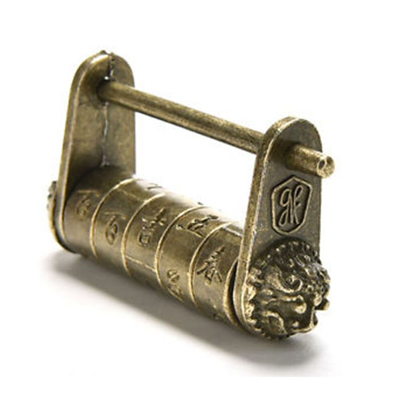 Mayitr Chinese Vintage Antique Password Brass Carved Word Padlock Lock/Key