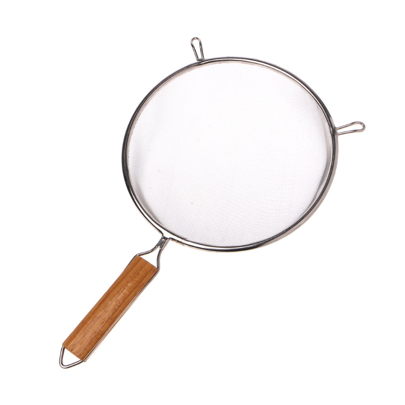 Stainless Steel Double Mesh Strainer Colander Sieve Sifter Wooden Handle 5 Siz For kitchen