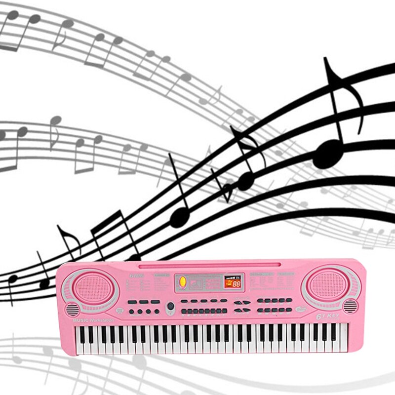 Electric Keyboard Piano for Kids-Portable 61 Key Electronic Musical Karaoke Keyboard, Microphone, Pink