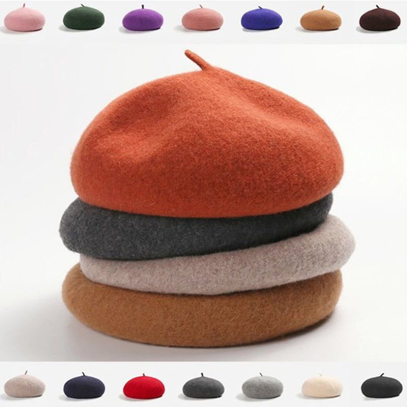 Béret en Laine Rétro et Style Artiste Français pour Femme et Fille Chapeau Vintage de Couleur Unie, , pour Dame, Hiver