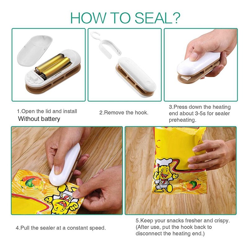 Mini Zak Sealer,2 Pack 2 In 1 Warmte Vacuüm Sealer & Cutter, Met Afneembare Haak, voor Plastic Zakken Voedsel Opslag Snack Verse