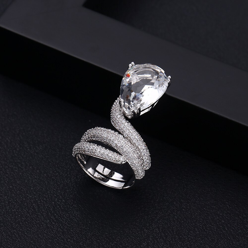 JaneKelly Water Vorm Open Ring - Zirconia Pavé Zetting - Dames Trouwring Accessoire