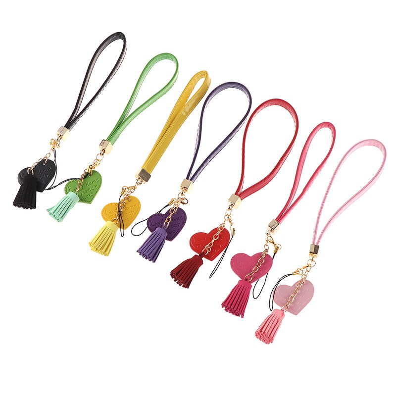 1pc Love Heart Tassel Hand Wrist Lanyard Phone Straps Camera USB Flash Drives String Keychains