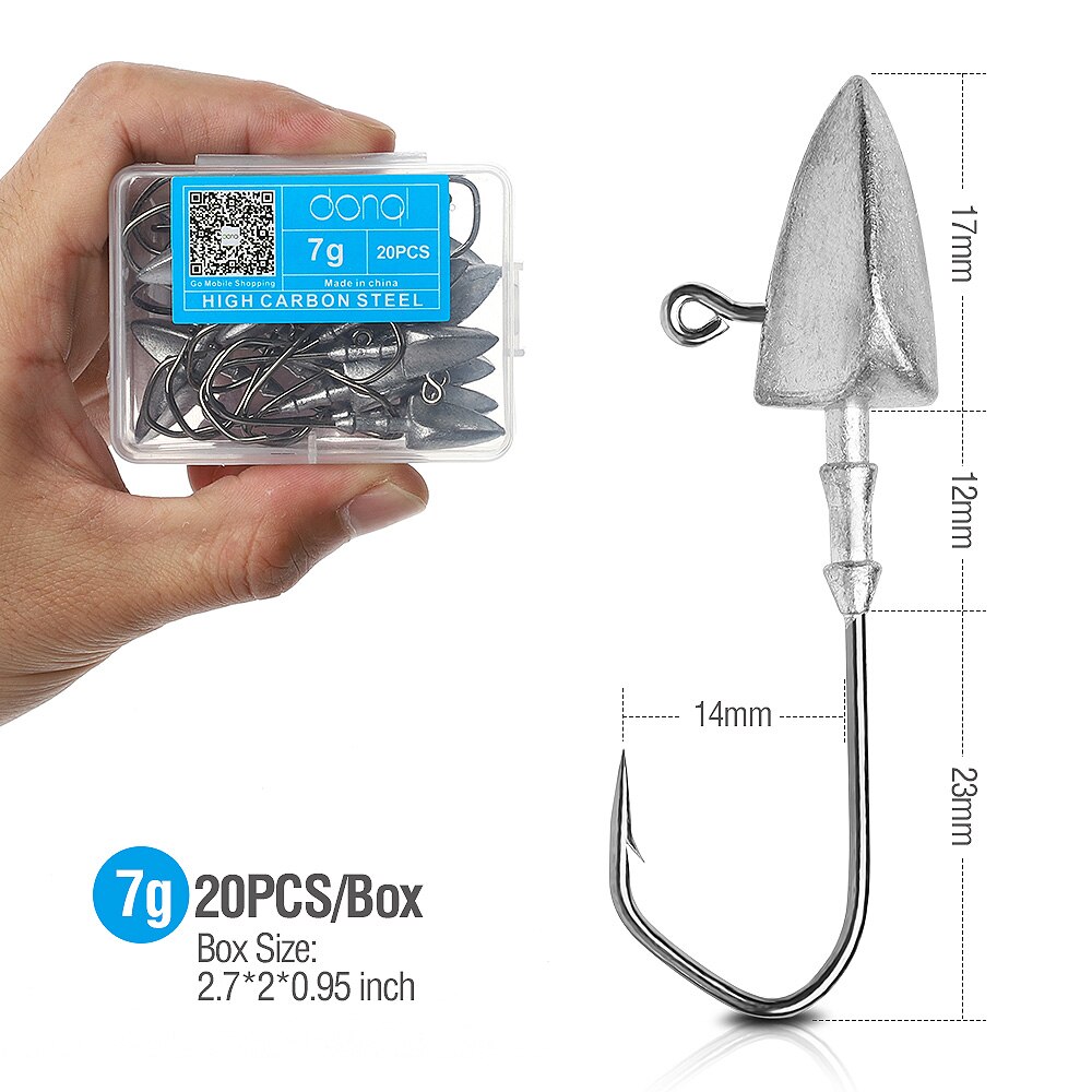 Donql 20 stuks/set lood jigkop vishaak weerhaak karper vishaak 3.5g 5g 7g 10g 14g voor zachte worm kunstaas vishaak uitrusting
