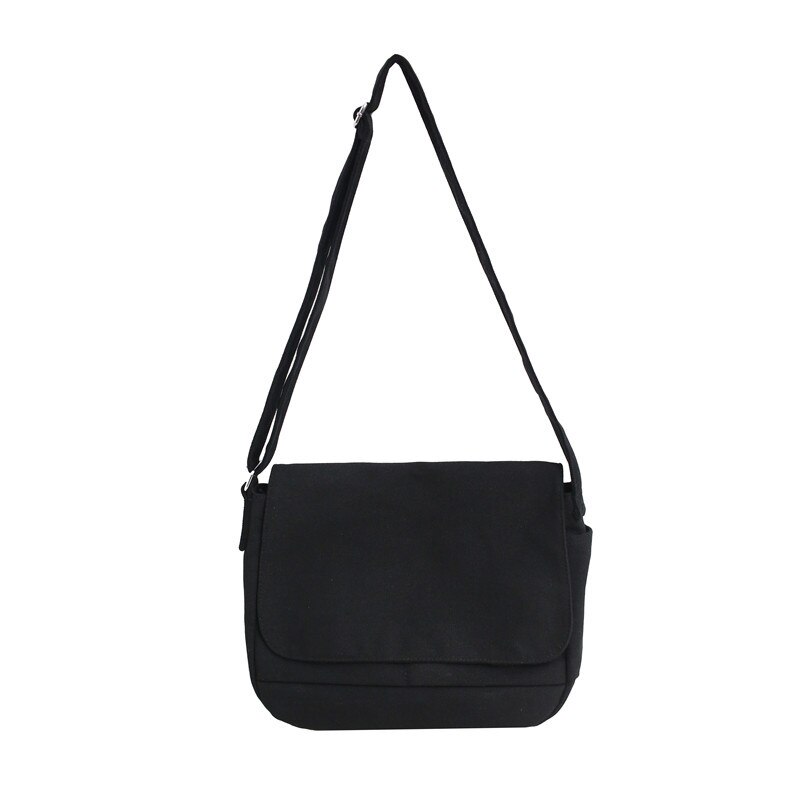 Japanse Canvas Schoudertas Voor Vrouwen Grote Capaciteit Katoenen Doek Enkele Boekentassen Unisex Casual Crossbody Messenger Bags: Black