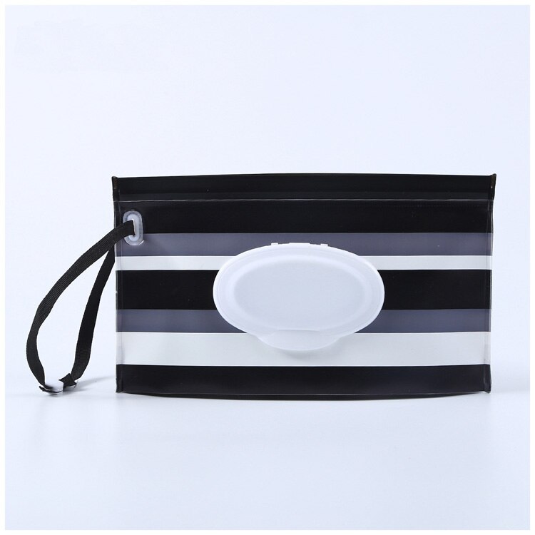 Natte Doekjes Tas Clamshell Cosmetische Pouch Clutch en Schoon dragen Snap-strap Doekjes Container Doekjes Milieuvriendelijke Tissue dozen: black gray