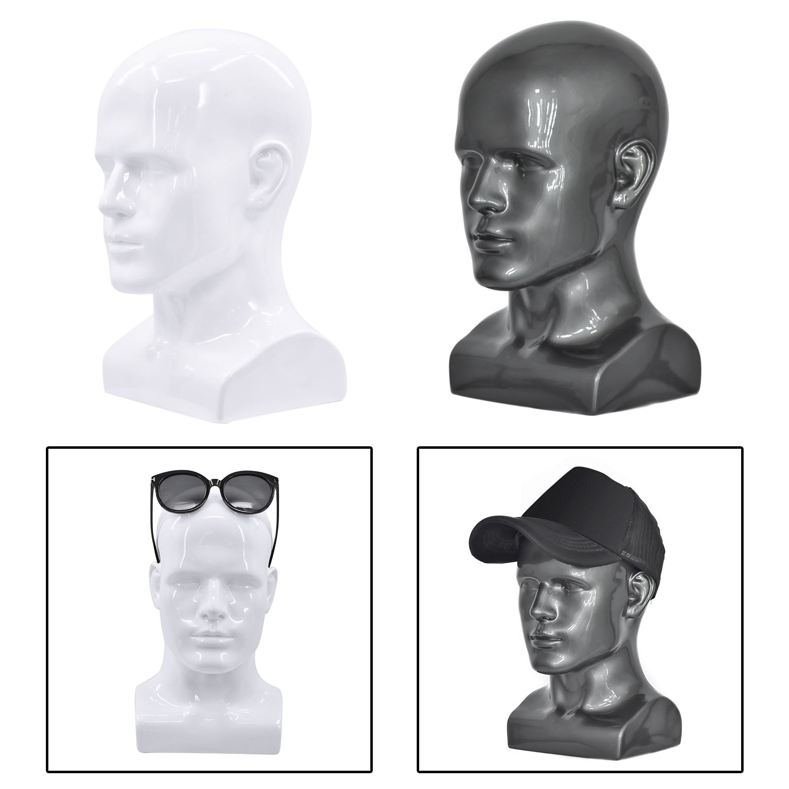 Realistic PVC Male Mannequin Head Display Head Mannequin Display Hat Wig Head Stand for Display Wig Hats Glasses
