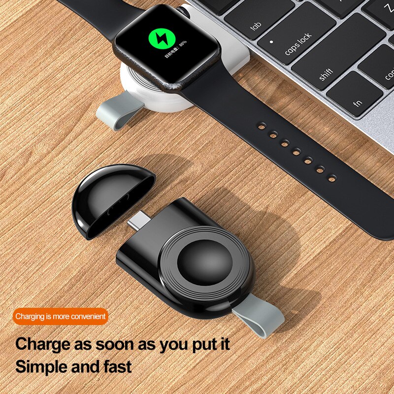 Mini adaptador portátil para Apple IWatch 1, 2, 3, 4, 5, 6, 7 SE, Base de carga rápida para reloj inteligente, cargador inalámbrico tipo C/ USB