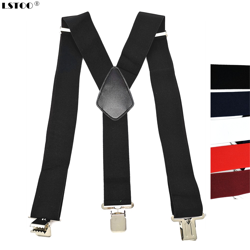 Bretelles à Clips solides pour hommes, bretelles unisexes, 50mm de Large, 5 couleurs unies, ceinture à bretelles réglables à haute élasticité pour les travaux lourds