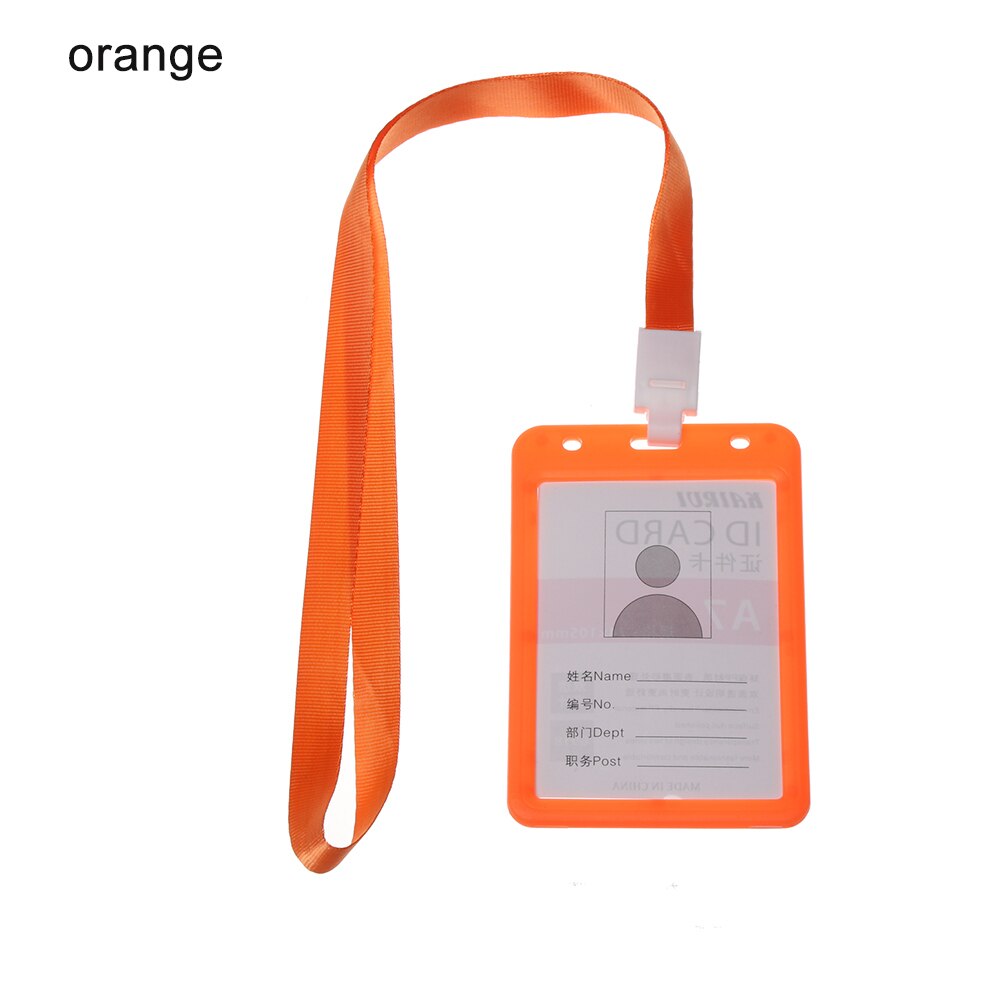 Slik farve halsrem id navn kreditkort cover badge etui dobbeltsidet gennemsigtig arbejdskortholdere beskyttende skal: Orange