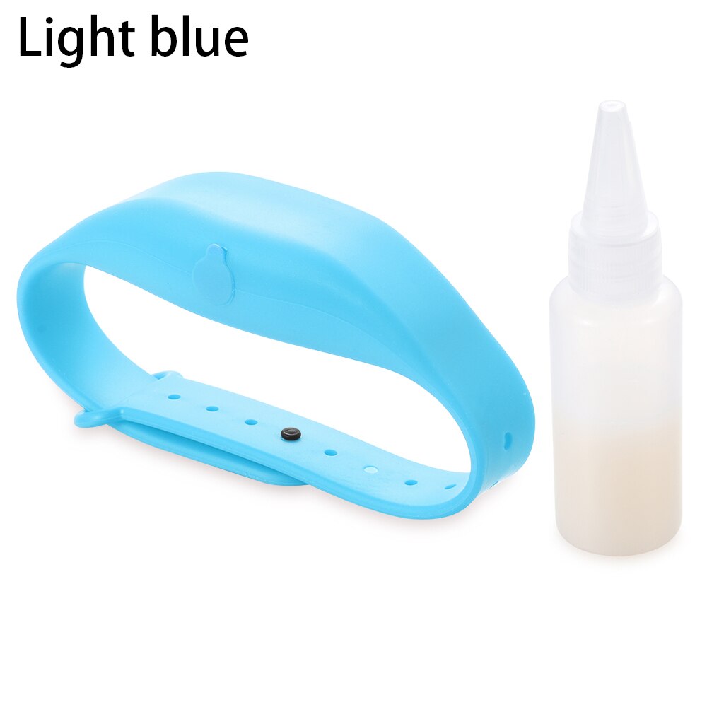 Outdoor Portable Hand Sanitizer Dispensing Wristband Hand Wash Dispenser Refillable With Squeeze Bottle Silicone Soap Bracelet: light blue