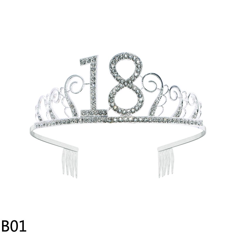 Fødselsdagsfest dekorationer voksen fødselsdag prinsesse krone pandebånd krystal tiara 18 21 30 40 50 60 kvinder krone hår tilbehør: B01-1 stk