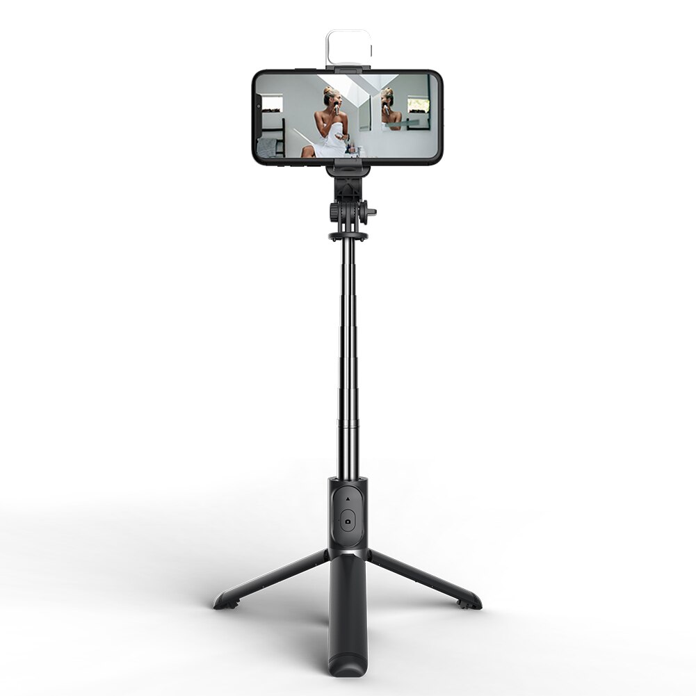Q02S Bluetooth Selfie Stick Tripod with Dimmable Fill Light Portable Extendable Monopod + Remote Shutter Monopod Artifact Rod