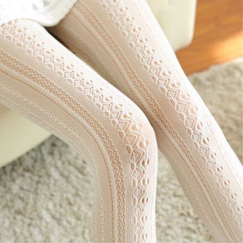 Women Ladies Warm Over The Knee High Cotton Knitted Stockings Floral Hollow Out Fall Autumn Wearing Tights Stocking Girls: Beige