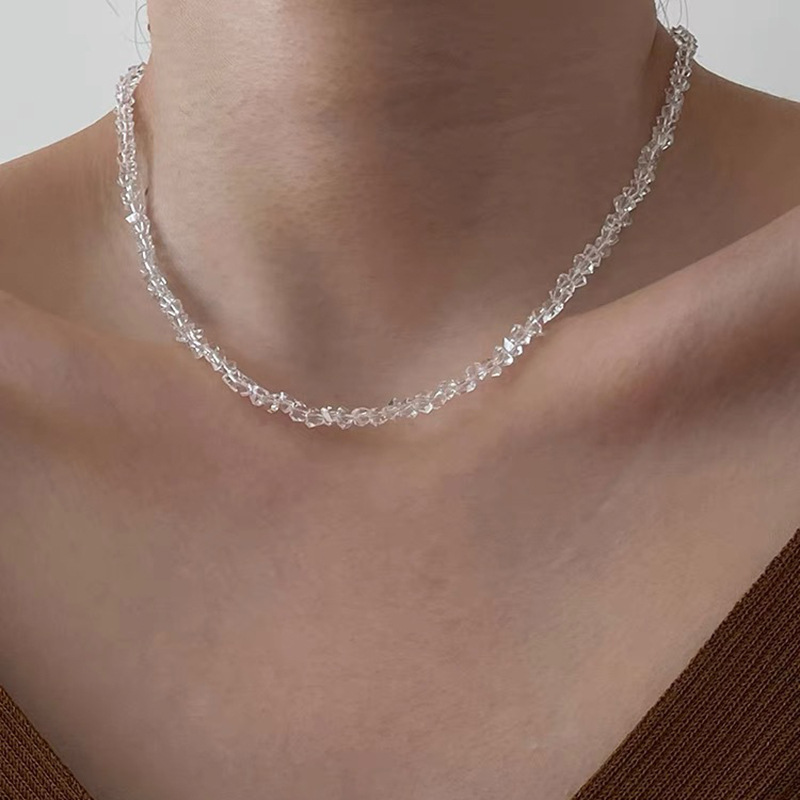 Gargantilla de cuentas irregulares de cristal de corte múltiple coreano para mujer, Collar de hueso Vintage transparente, joyería de cuello de