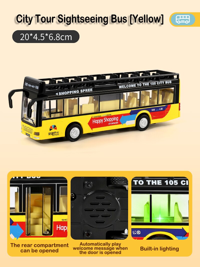 Children&#39;s toy simulation alloy car model double-decker bus bus boy toy sound and light can open the door car decoration: 3 no box