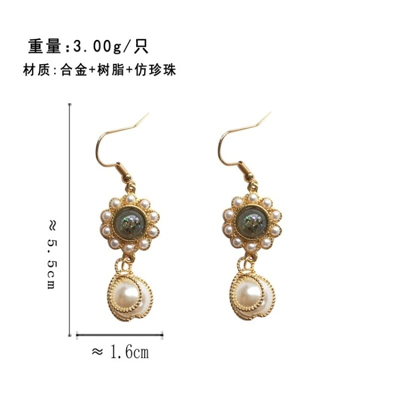 Tempérament gracieux dames accessoires Hong Kong Style Simple Imitation perle ronde boule pendentif pince boucles d'oreilles bijoux