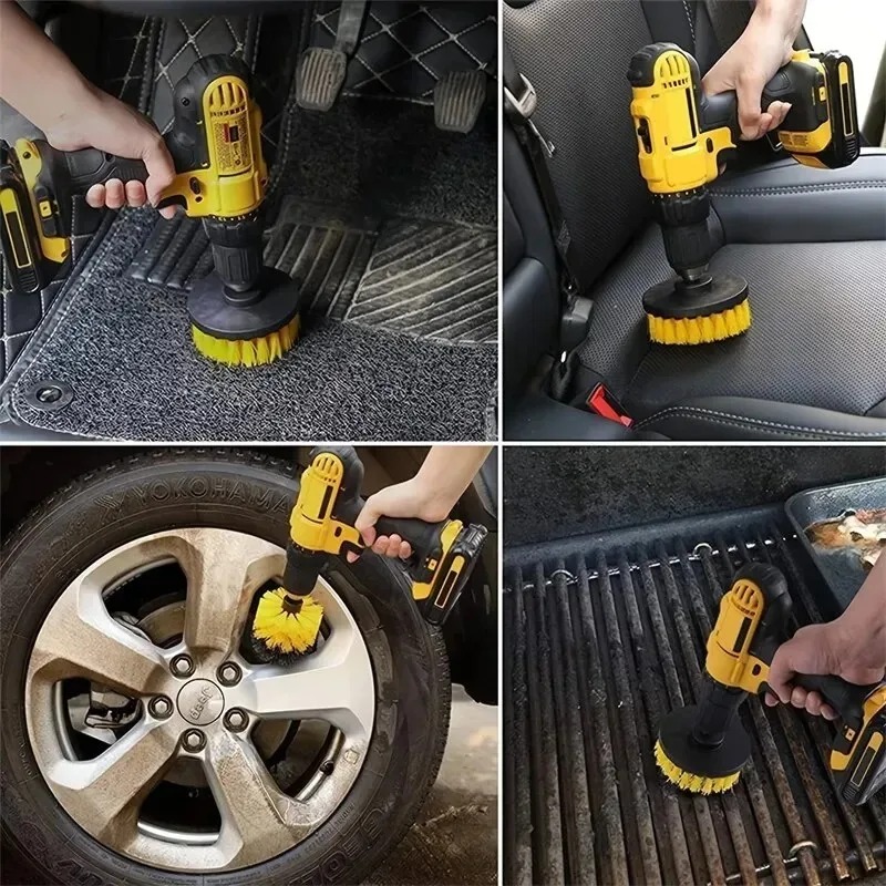 Kit de cepillo de taladro eléctrico, limpiador multiusos, herramientas de limpieza de neumáticos de coche para azulejos, baño, cocina, cepillos redondos de plástico