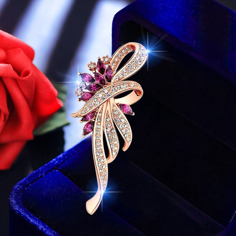 Crystal Brooch Bauhinia Brooches Lapel Pin Rhinestone Brooches Corsage Wedding Jewelry Women