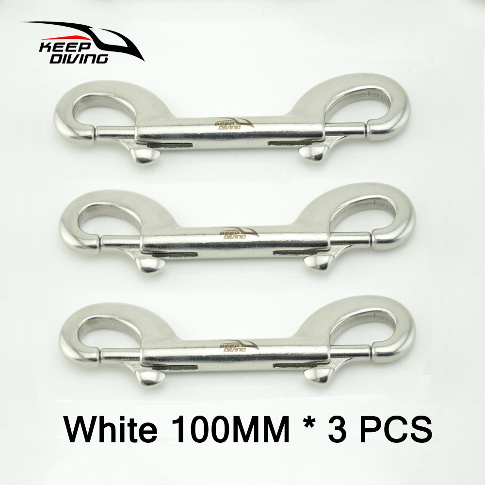 KEEP DIVING 316 Stainless Steel Scuba Diving Double Ended Hook BCD Chioce Snap Bolt kit Quick Draw: White 100MM 3PCS
