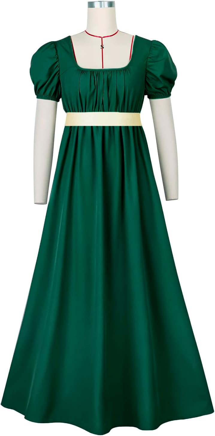 Grünes Regentschaft kleid für Frauen kostüm mit Schärpe Empire Taille gekräuseltes langes Kleid mit Puff ärmeln für Partys, Hochzeiten und Gala