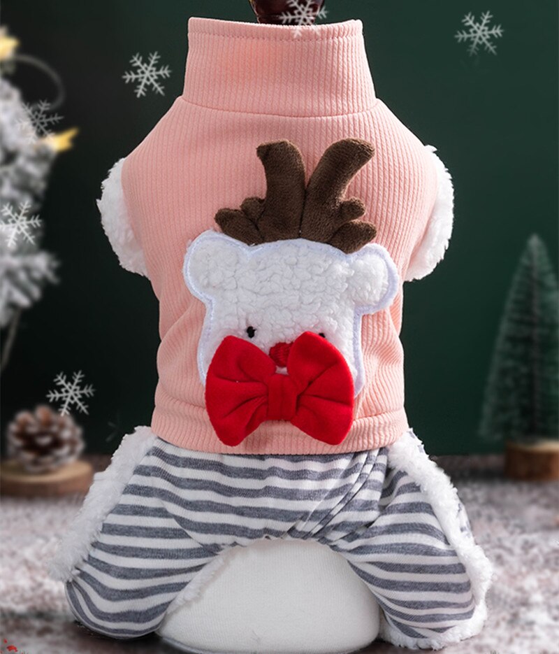 Christmas Dog Clothes Jumpsuit Winter Dog Clothing Overalls Warm Pet Outfit Puppy Coat Jacket Pomeranian Poodle Costume Apparel: Pink / M