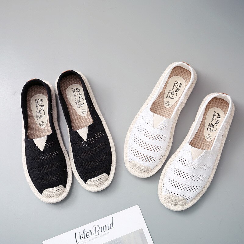 Alpargatas blancas de verano para mujer, malla hueca transpirable, zapatos de señora, zapatos bajos cómodos de pescador, zapatos planos de lona para mujer