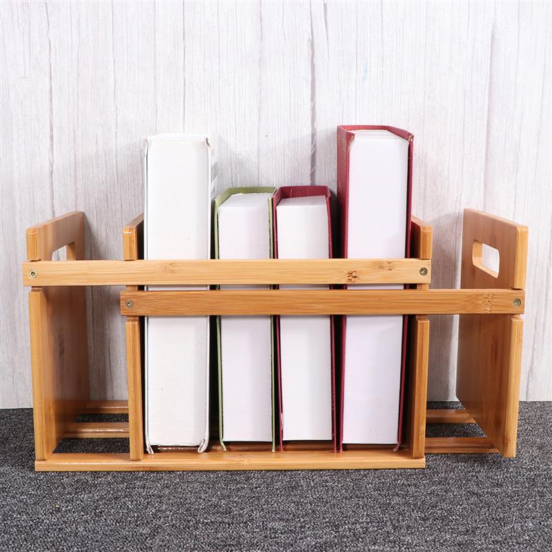 1 ud. Estante de almacenamiento para escritorio de bambú Moso estante de libros de escritorio Mini estante extensible sujetalibros (Color madera)
