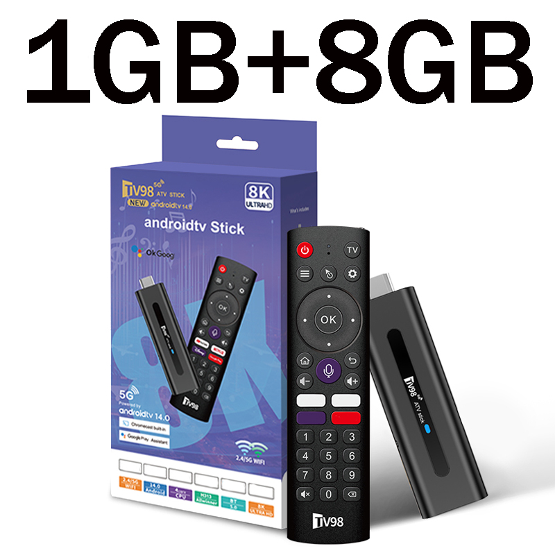 TV98 ATV Smart TV Stick Android 14 ATV Allwinner H313 Support 4G 5G Wifi HD 4K 8K TV Box BT5.0 2GB 16GB Voice remote TV Box: black